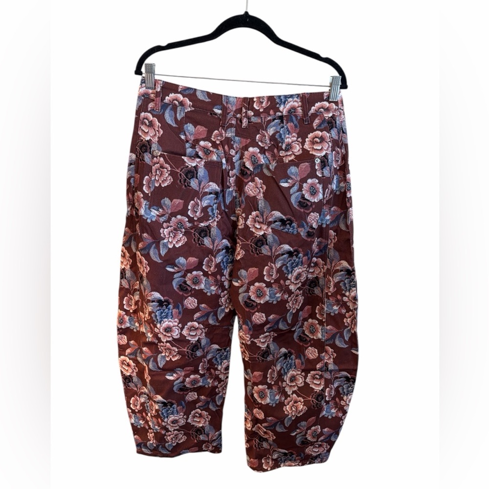 Olivaceous Barrel Pants Size Large Rust Burgundy Floral Pattern Button Closure - Picture 8 of 13